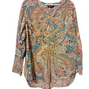 Lands' End Women Top Tunic Blouse Shirt Size 20W Cotton Long Sleeve Paisley